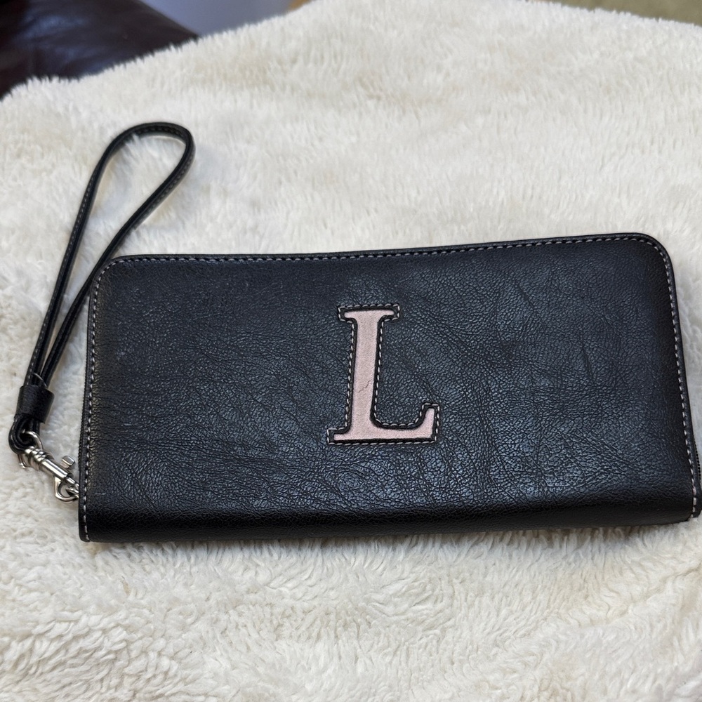 Liz Claiborne Black Wristlet with Pink Monogram
